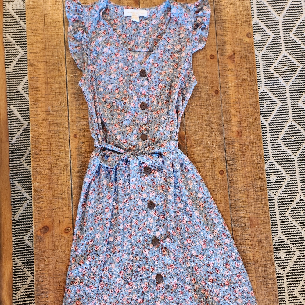 Floral Button-Down Midi Dress in Blue